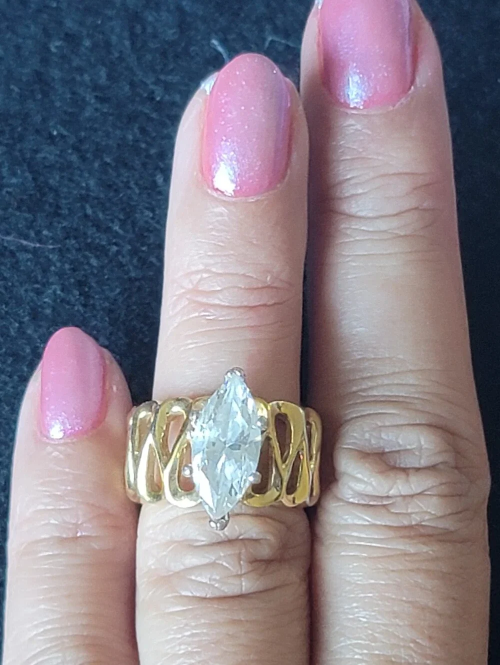Vintage Ring Marquise Cut Clear Cz With 18k Gold Electroplated Band - Size  5.75